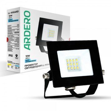 Світлодіодний прожектор Ardero LL-1010ARD 10W 800Lm 6500K, чорний, вуличний, вологозахищений 80015
