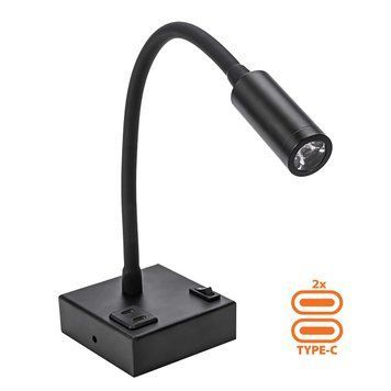 Настінний LED-світильник для дзеркала "TURNA" 3Вт 4200К 200лм, 2xType-C, чорний, IP20 040-007-0003-021