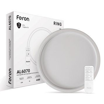 Стельова LED-люстра Feron RING AL6070 70Вт 3000-6500К D40 з пультом, біла 40215