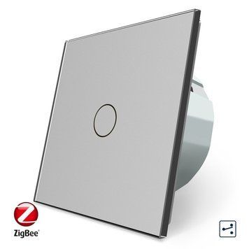 Умный сенсорный проходной ZigBee выключатель 1 сенсор Livolo стекло серый VL-C701SZ-15