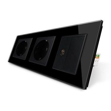 Розетка трехместная комбинированная Силовая ТВ Livolo стекло черный VL-C7C2EU1VK0-12