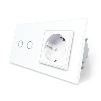 Сенсорный выключатель 2 сенсора 1 розетка Livolo стекло белый VL-C702/C7C1EU-11