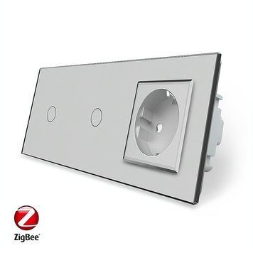 Умный сенсорный ZigBee выключатель 2 сенсора 1-1 1 розетка Livolo стекло серый VL-C701Z/C701Z/C7C1EU-15