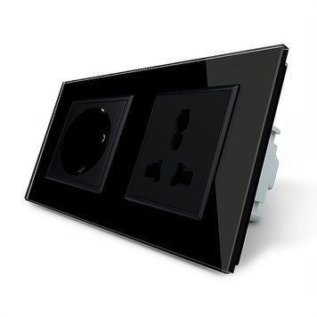 Розетка двухместная силовая и универсальная Livolo стекло черный VL-C7C1EUC1C-12