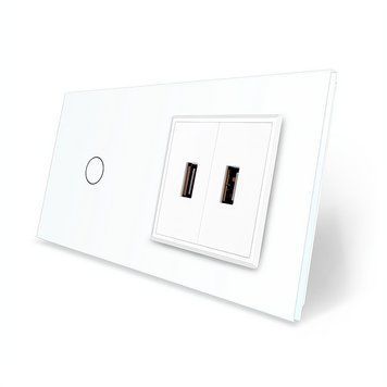 Сенсорный выключатель 1 сенсор 2 USB Livolo стекло белый VL-C701/2USB-11