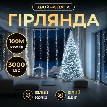 Гірлянда Роса Хвойна лапа 100м 3000LED, білий провід, білий TLD-D3000L100MWW