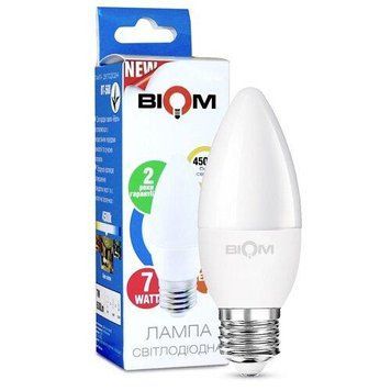 Светодиодная лампочка Biom BT-568 C37 7W E27 4500К матовая 00-00001426