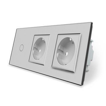 Сенсорный выключатель 1 сенсор 2 розетки Livolo стекло серый VL-C701/C7C2EU-15