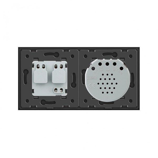 Умный сенсорный ZigBee выключатель 2 сенсора 1 розетка Livolo стекло серый VL-C702Z/C7C1EU-15
