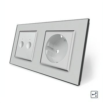 Сенсорный проходной/перекрестный выключатель Sense 2 сенсора 1 розетка Livolo серое стекло VL-C7FC2IPS/FCTC16A-4IP