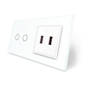 Сенсорный выключатель 2 сенсора 2 USB Livolo стекло белый VL-C702/2USB-11