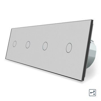 Сенсорный проходной выключатель 4 сенсора 1-1-1-1 Livolo стекло серый VL-C704S-15