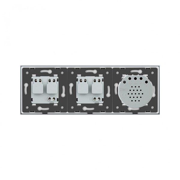 Умный сенсорный ZigBee выключатель 2 сенсора 2 розетки Livolo стекло серый VL-C702Z/C7C2EU-15