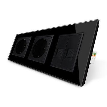 Розетка трехместная комбинированная Силовая 2 Интернет Livolo стекло черный VL-C7C2EU2CK0-12