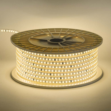 Світлодіодна стрічка біла тепла 220V 9W/m AVT smd2835 120LED/m IP65 11х5.5mm герметична 1022489