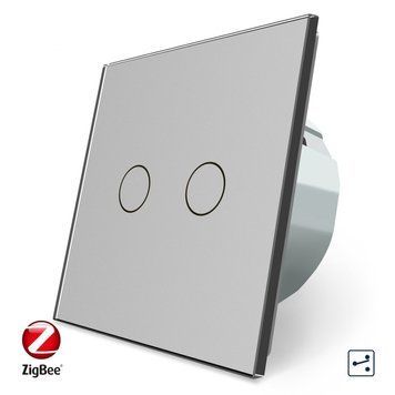 Розумний сенсорний прохідний ZigBee вимикач 2 сенсора Livolo скло сірий VL-C702SZ-15