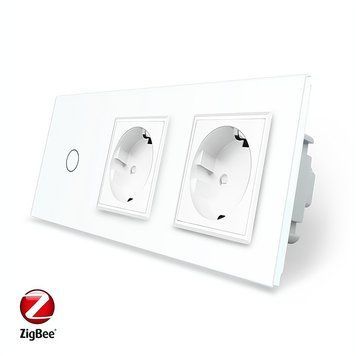 Умный сенсорный ZigBee выключатель 1 сенсор 2 розетки Livolo стекло белый VL-C701Z/C7C2EU-11