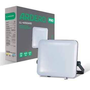 Світлодіодний вуличний прожектор Ardero LL-4050ARD PRO 50W 5000Lm 6500K IP65 безрамковий чорний 80227
