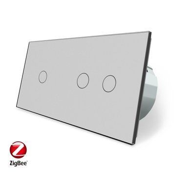 Умный сенсорный ZigBee выключатель 3 сенсора 1-2 Livolo стекло серый VL-C701Z/C702Z-15