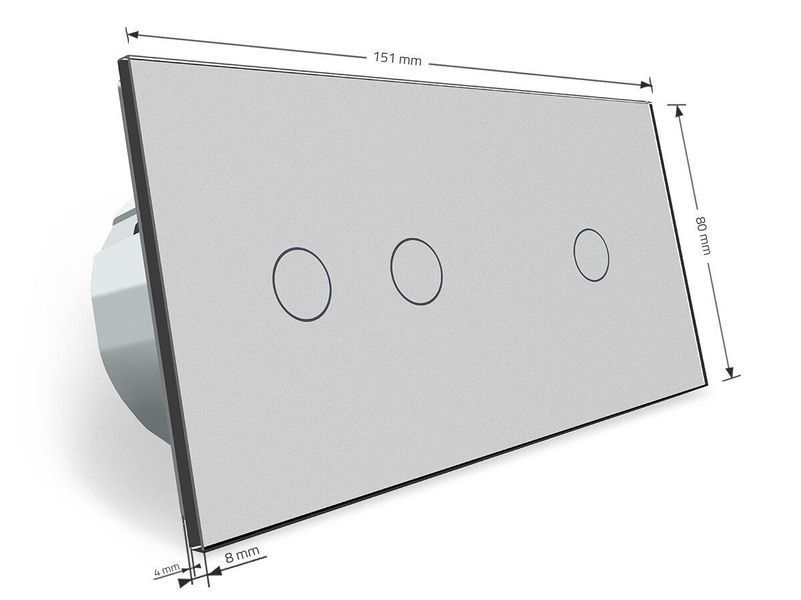 Розумний сенсорний ZigBee вимикач 3 сенсора 1-2 Livolo скло сірий VL-C701Z/C702Z-15