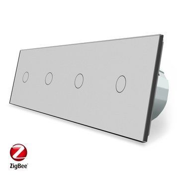 Умный сенсорный ZigBee выключатель 4 сенсора 1-1-1-1 Livolo стекло серый VL-C704Z-15