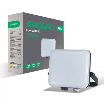 Світлодіодний вуличний прожектор Ardero LL-4020ARD PRO 20W 2000Lm 6500K IP65 безрамковий чорний 80225