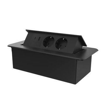 Розетка мебельная двойная с USB-A и USB-C с плавным открытием Livolo черный VL-SHS013-TC-UA.UC-6BP-B
