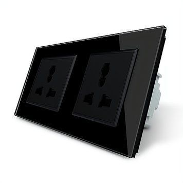 Розетка двухместная универсальная Livolo стекло черный VL-C7FCT22-4BP