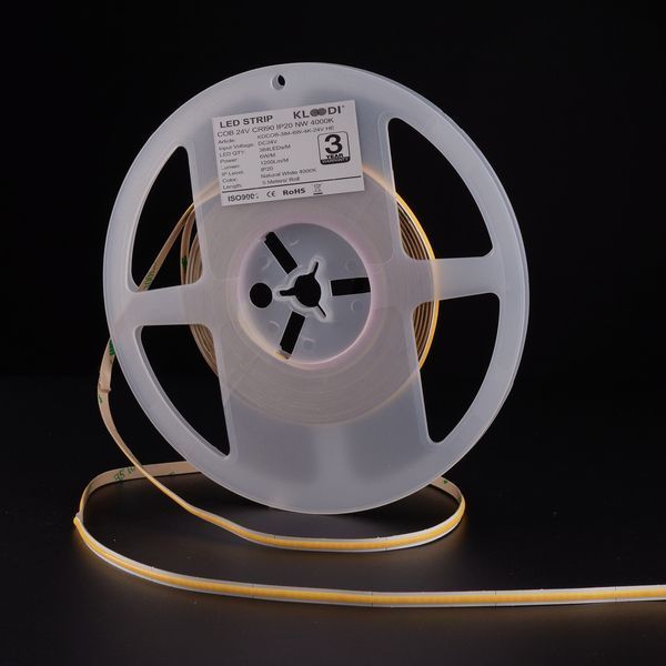 Светодиодная лента Kloodi KDCOB-384-6W-4К-24V 6W 384Led 4000K 600Lm IP20 24V, 1м KDCOB-384-6W-4К-24V