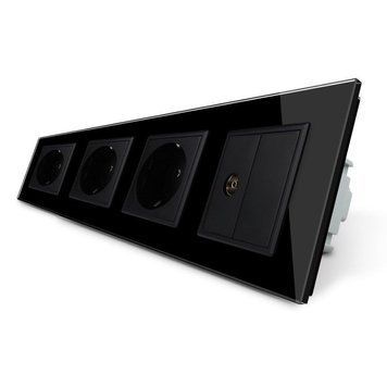 Розетка четырехместная комбинированная Силовая ТВ Livolo стекло черный VL-C7C3EU1VK0-12