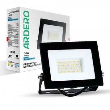 Світлодіодний прожектор Ardero LL-1030ARD 30W 2400Lm 6500K, чорний, вуличний, вологозахищений 80017
