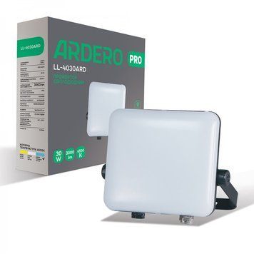 Світлодіодний вуличний прожектор Ardero LL-4030ARD PRO 30W 3000Lm 6500K IP65 безрамковий чорний 80226