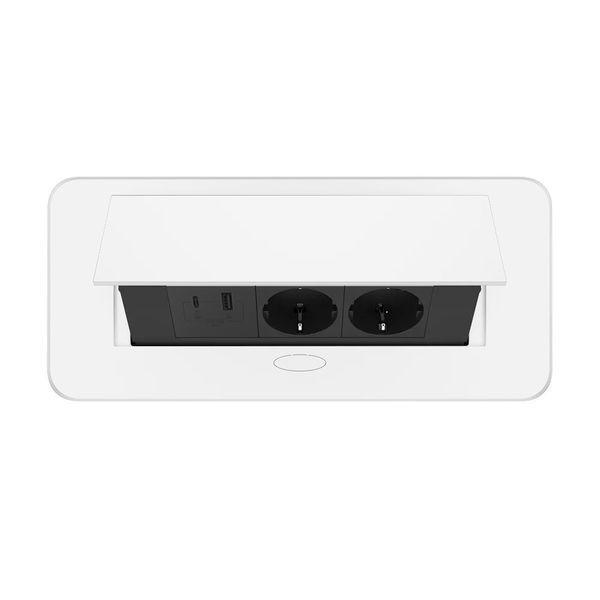Мебельная розетка тройная Livolo белая, встроенная в столешницу, с USB-A и USB Type-C 36 Вт, с заземлением VL-SHS013-TC-UA.UC-BP-W