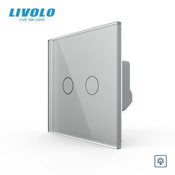 Сенсорный диммер 2 сенсора Livolo серое стекло VL-FC2D2-2GIP