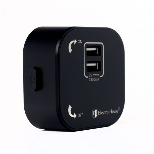 Розетка трекова подвійна USB Unique Elegance Pandora чорна 2,4А EH-PT-002B