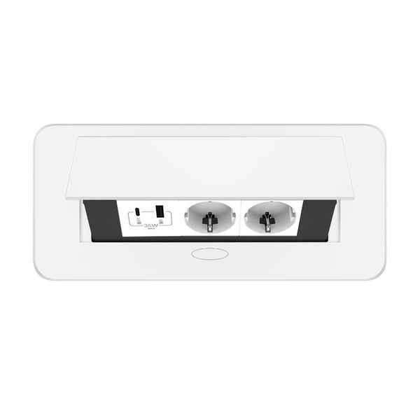 Мебельная розетка тройная Livolo белая, встроенная в столешницу, с USB-A и USB Type-C 36 Вт, с заземлением VL-SHS013-TC-UA.UC-WP-W