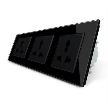 Розетка трехместная универсальная Livolo стекло черный VL-C7FCT22-6BP