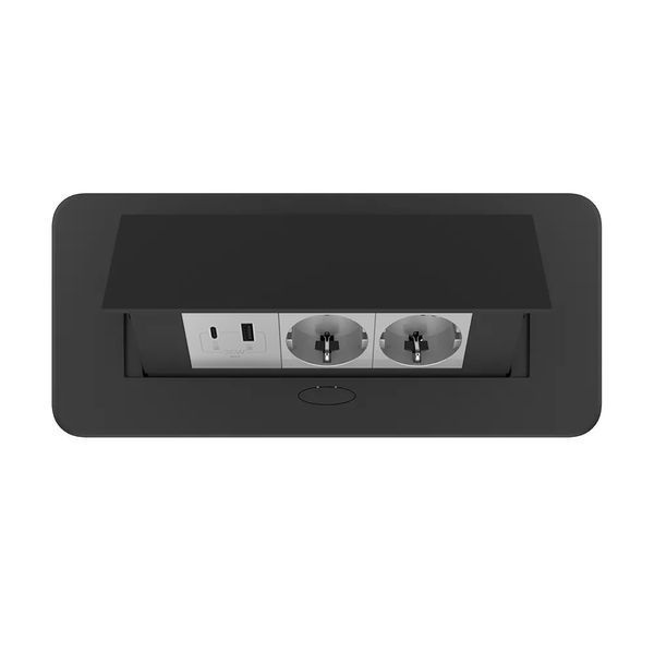 Розетка мебельная двойная с USB-A и USB-C с плавным открытием Livolo серый в черном VL-SHS013-TC-UA.UC-6IP-B