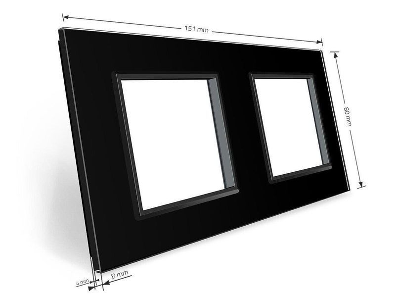 Скляна рамка розетки 2 місця Livolo скло чорний BB-C7-SR/SR-12