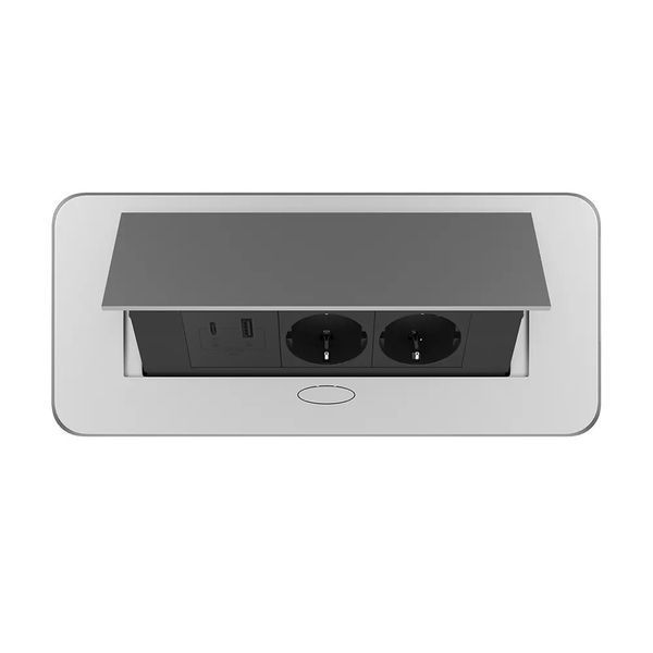 Розетка мебельная двойная с USB-A и USB-C с плавным открытием Livolo черный в сером VL-SHS013-TC-UA.UC-6BP-S