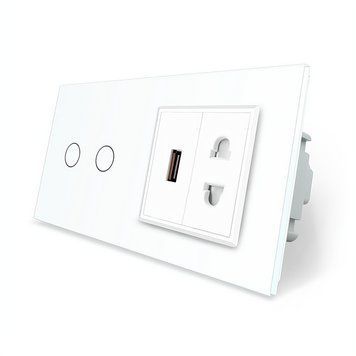 Сенсорный выключатель 2 сенсора 1 USB 1 розетка универсальная Livolo стекло белый VL-C702/C7USBC1A-11