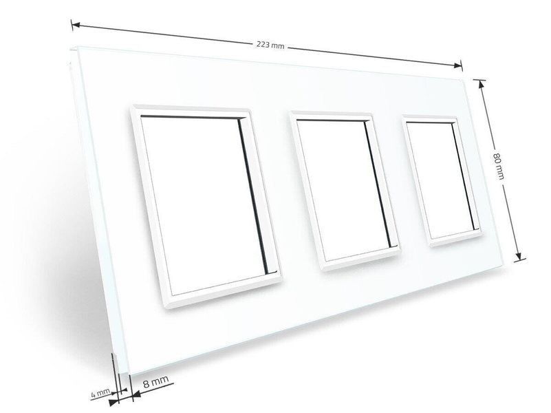 Скляна рамка розетки 3 місця Livolo скло білий BB-C7-SR/SR/SR-11