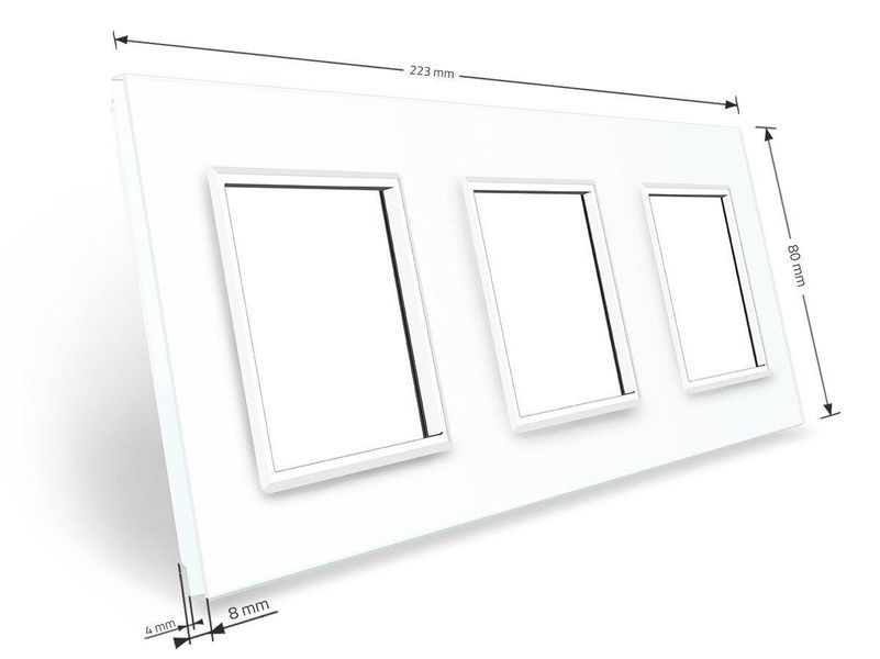 Скляна рамка розетки 3 місця Livolo скло білий BB-C7-SR/SR/SR-11