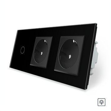 Сенсорний диммер 1 сенсор 2 розетки Livolo скло чорний VL-C701D/C7C2EU-12