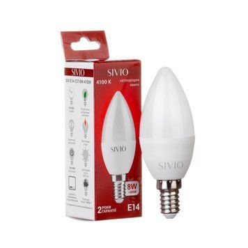 Светодиодная лампочка LED Е14 C37 8W нейтральная белая 4100К SIVIO 1018553