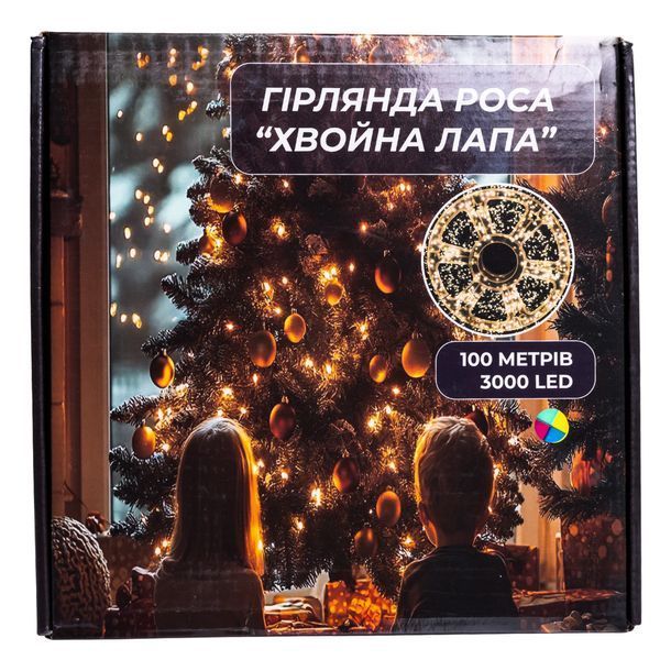 Гірлянда Роса Хвойна лапа 100м 3000LED, зелений провід, мультиколор TLD-D3000L100MGML