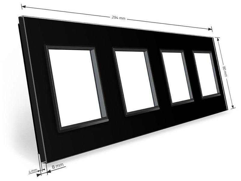 Скляна рамка розетки 4 місця Livolo скло чорний BB-C7-SR/SR/SR/SR-12