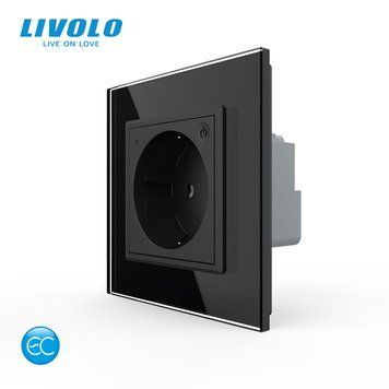 Радиоуправляемая розетка с пультом Livolo, черная, с заземлением и защитными шторками, управление со смартфона, Alexa VL-M7FCTC16AZ2-2BP