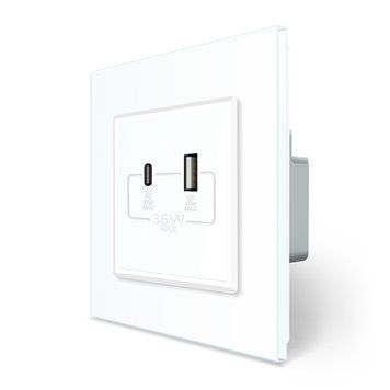 Розетка USB-A и USB-C 36W Livolo стекло белый VL-C7FCUA18W.UC18W-2WP