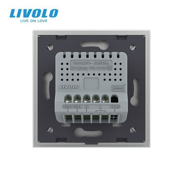 Розумний сенсорний Wi-Fi вимикач 2 сенсора Livolo скло сірий VL-C7FC2NY-2GIP